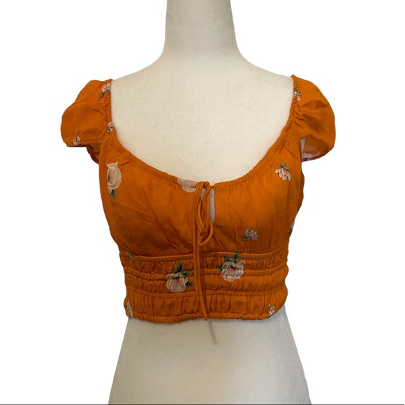 Zara orange floral milkmaid crop top - Picture 4 of 13